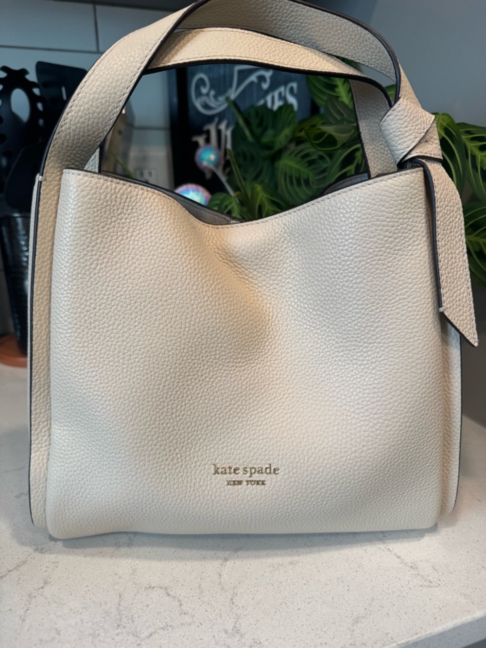 kate spade Cream Pebbled Leather Shoulder Tote